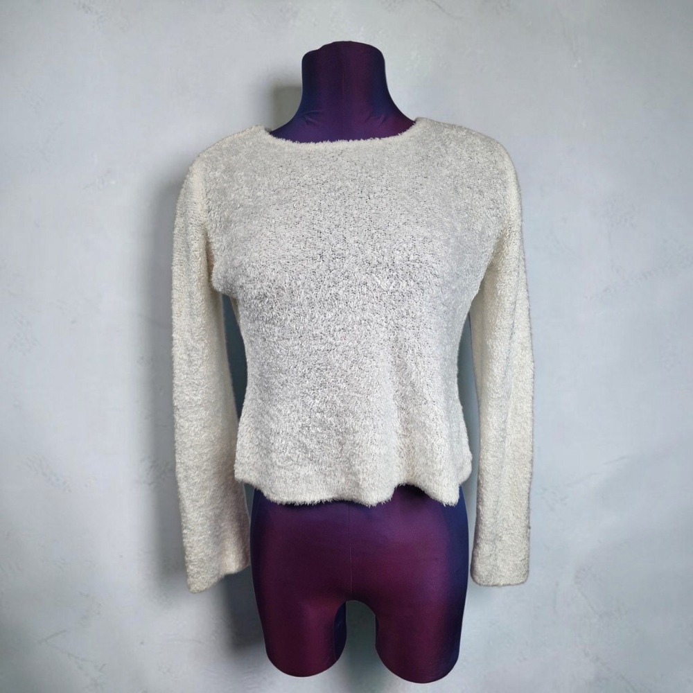 The Limited Vintage Cream Fuzzy Eyelash Knit Sweater Crew Neck Ivory Size 14 Y2K